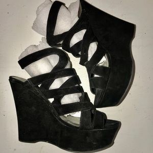 Black suede wedges